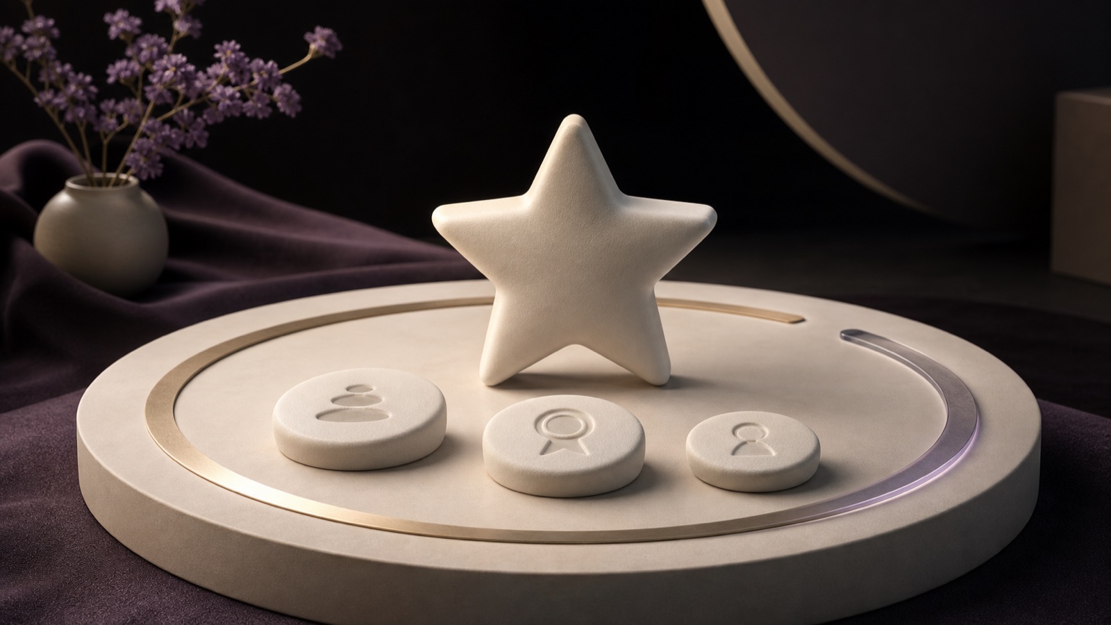 Editorial still life of a ceramic star and a transparent learning-progress path